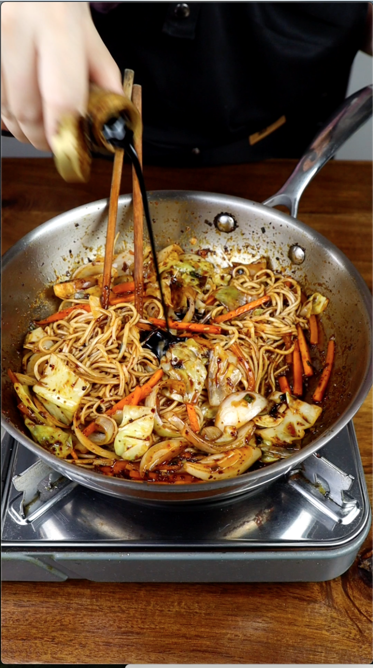 Spicy Vegetable Stir-Fry Noodles With Fried Chicken - Another Food Lover